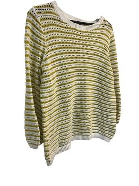 Boden Women’s Loose Knit Round Neck Sweater Sz 10 Green White Spring Summer